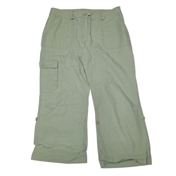 Woolrich Cropped Rolled Pants Petite Adjustable Green Buttons Womens 12 Short - Picture 1 of 10